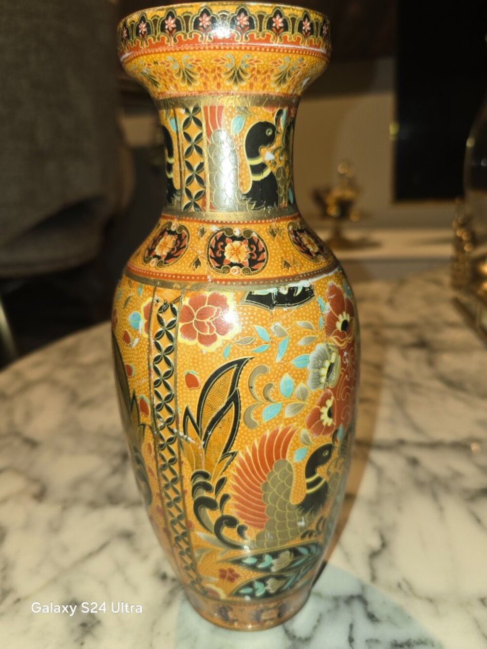 Vintage Satsuma Style Ceramic Vase Phoenix Goose Duck Bird Floral Decor - Picture 3 of 5
